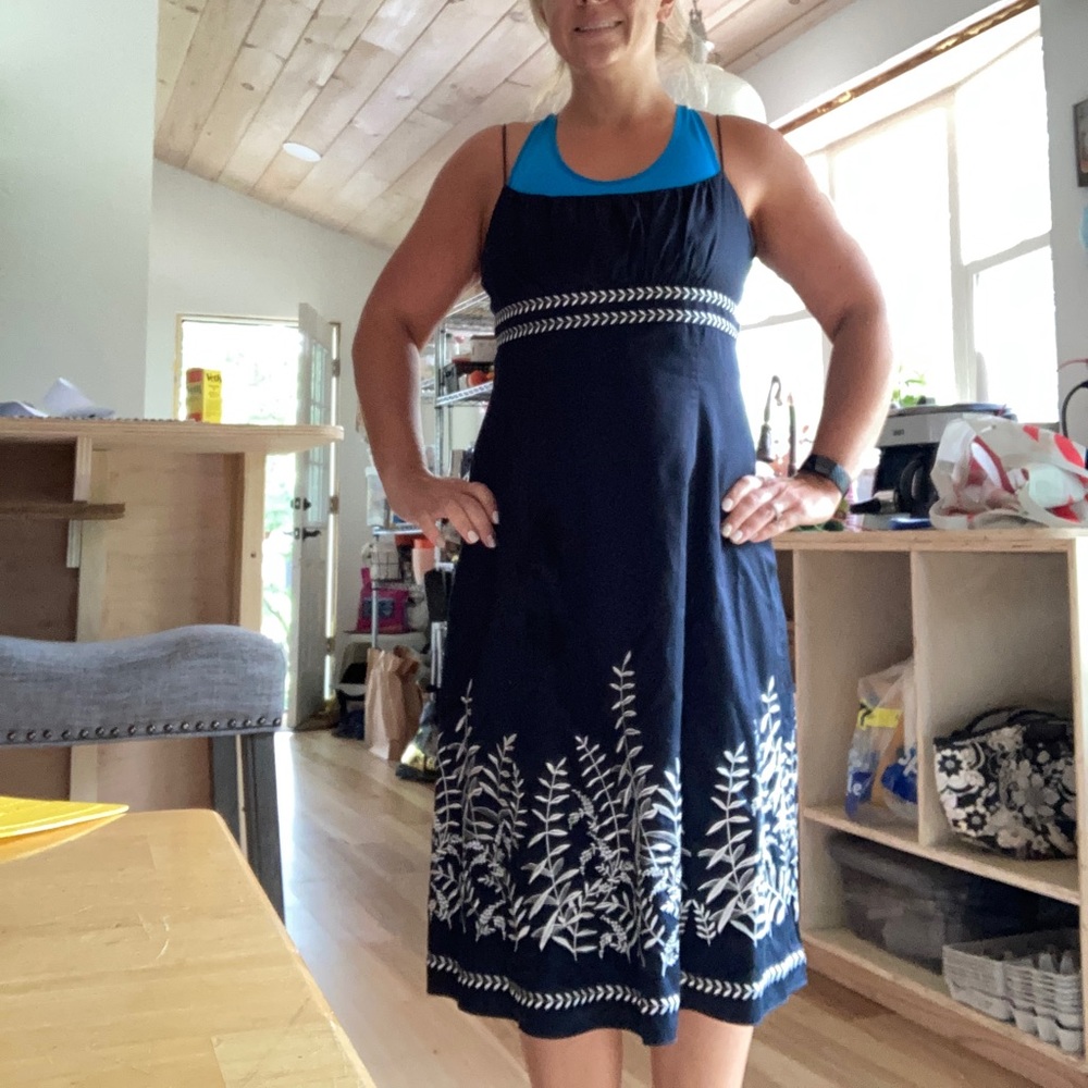 Classy navy blue and cream dress